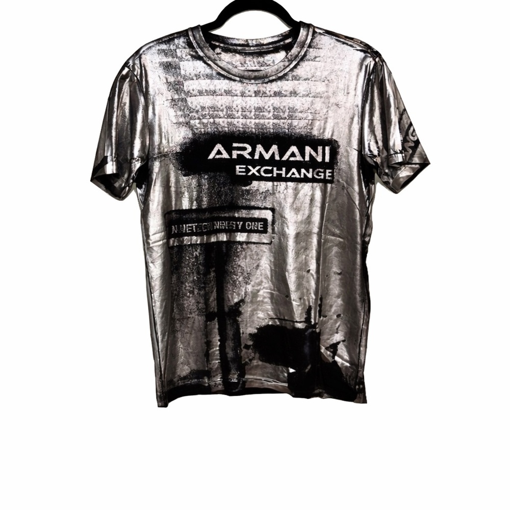 Men’s Armani Exchange Medium Black Silver Graphic T-Shirt A|X Logo Tee